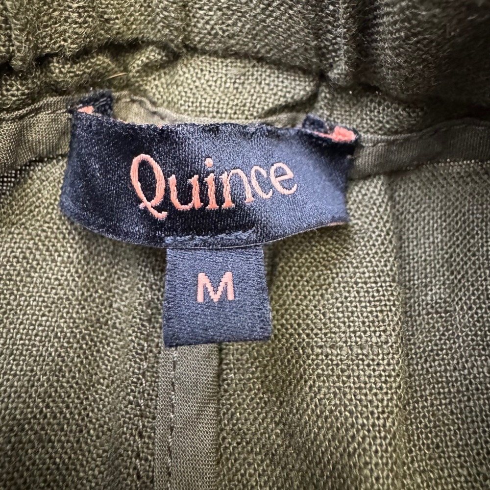 Quince Women Linen Pants M Medium Olive Green Elastic Waist Straight Leg - Picture 6 of 8